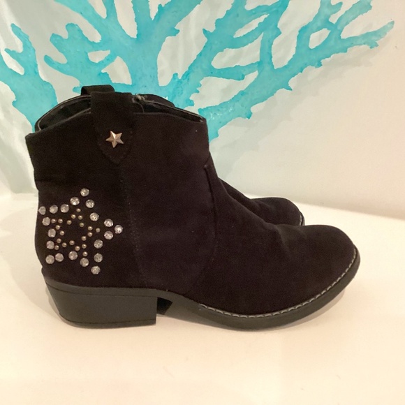 Bongo Girls Sierra Black Suede Ankle Cowboy Sz 2 Boots Crystal Embellished Star - Picture 1 of 16
